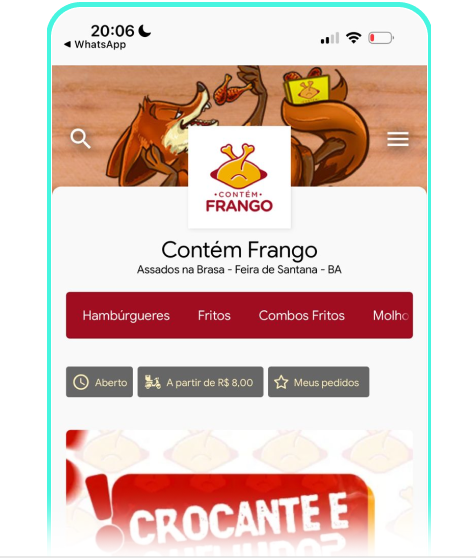 Tela do app mostrando o cardápio